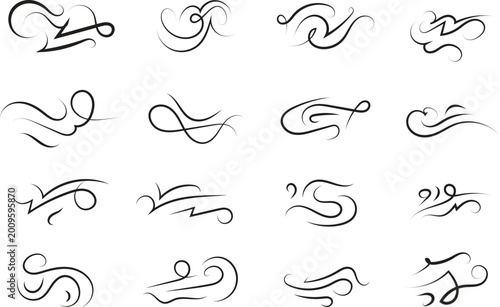 
set of calligraphic Filigree Swirls Decorative Elements, Text Ornaments curly thin line swings swashes, Flourishes Swirls, text divider, stroke Swirl ornament 

