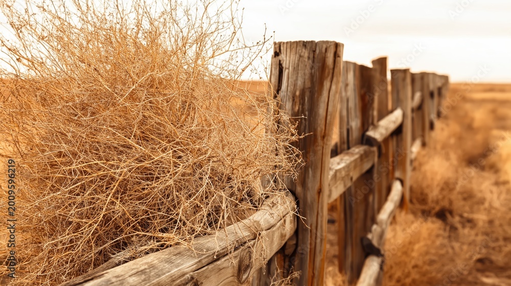 Naklejka premium Rustic Wooden Fence with Dry Grass