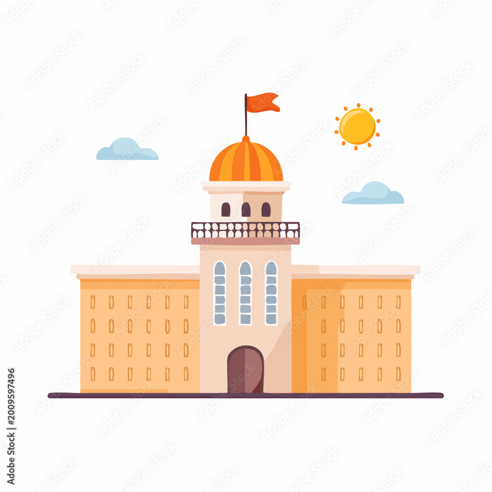 Naklejka premium Flat Illustration of a Building with a Dome and Flag