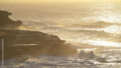 Golden Sunset over Coastal Cliffs at Coogee Beach, Sydney, Australia