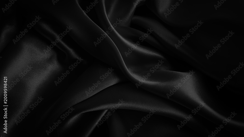 Fototapeta premium Black fabric background. Cloth wavy texture