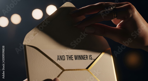 Close-up of a hand opening an envelope with 