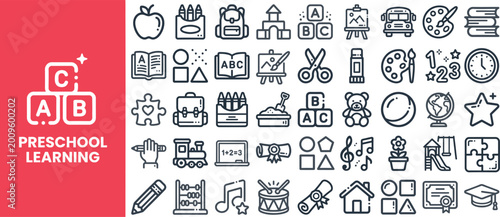 Tableau sur toile Preschool Learning and Kid Education outline icon set
