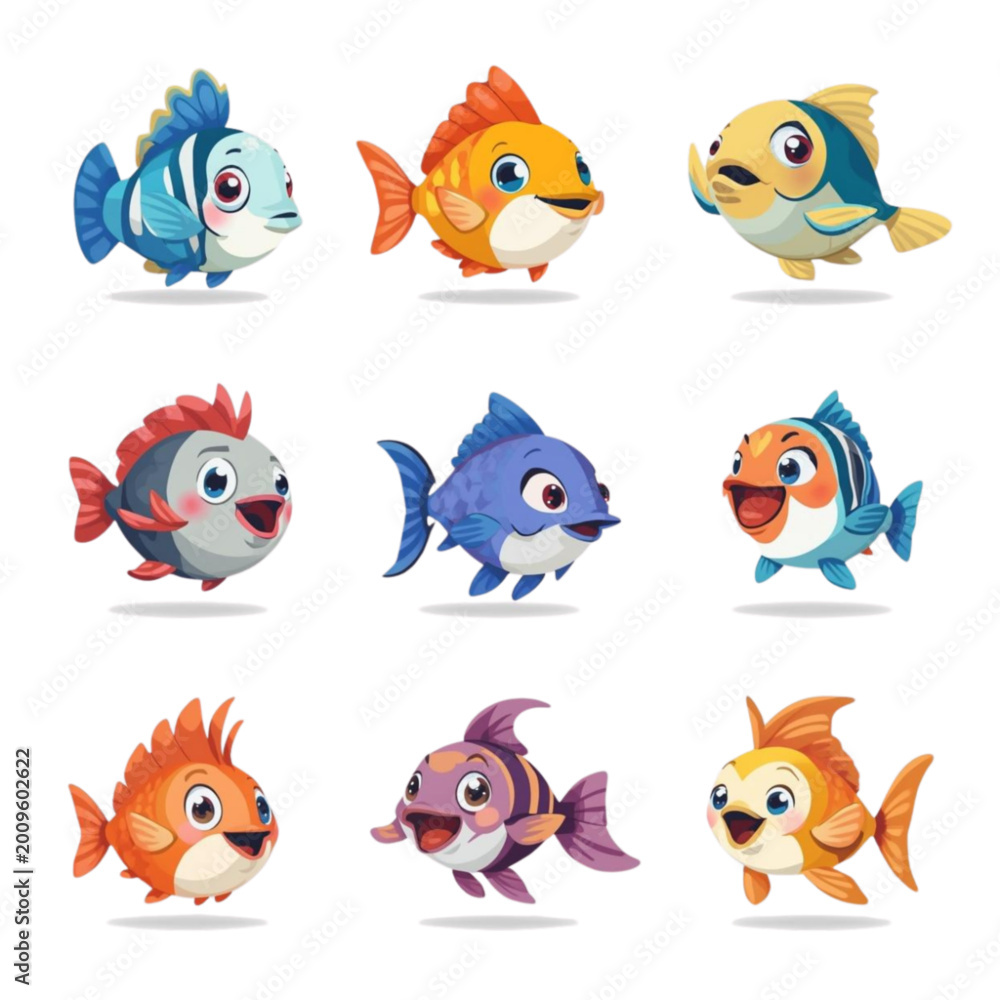 Fototapeta premium set of funny cartoon fishes