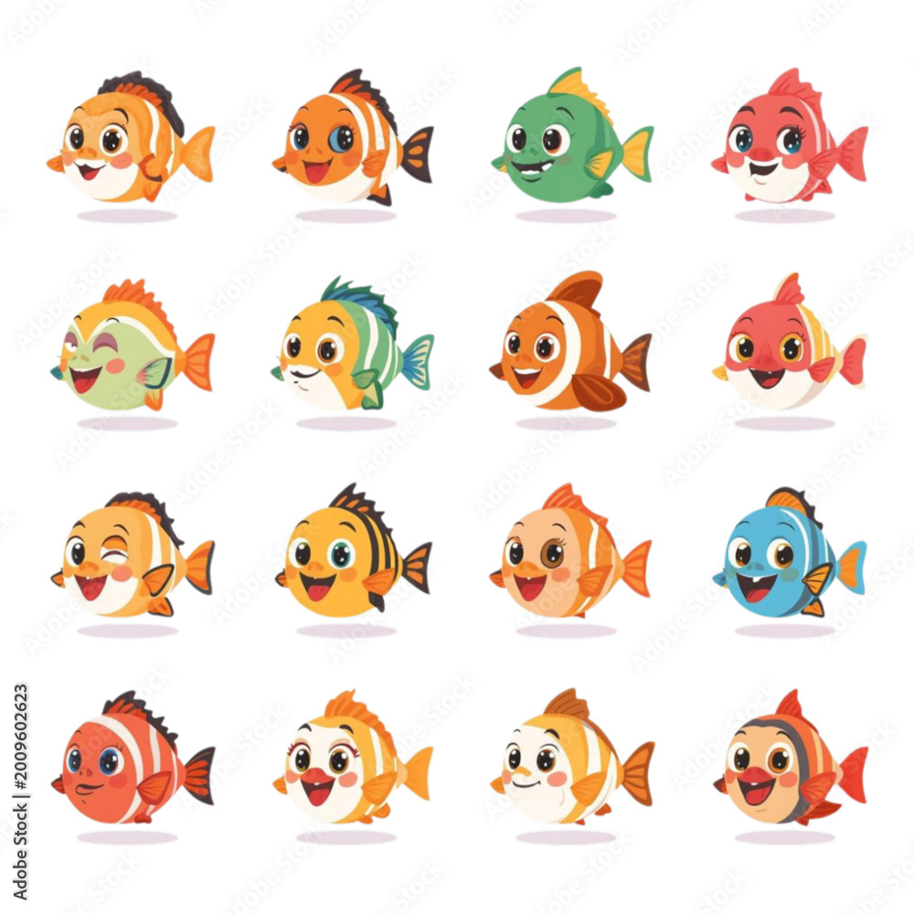 Fototapeta premium set of funny cartoon fishes