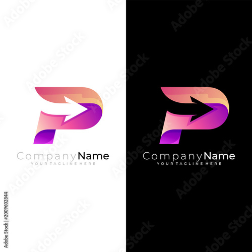 Foto P logo, letter P logo and arrow design combination, 3d style