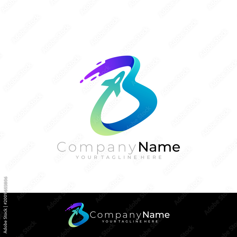 Fototapeta premium logo of an airplane flying at high speed and forming the letter B