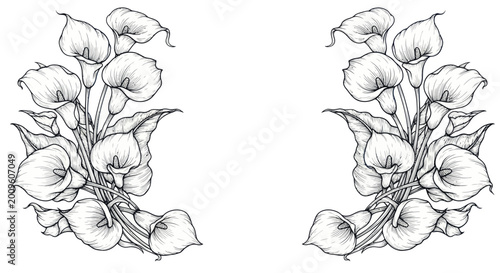Obraz na plátně Elegant Calla Lily Floral Arrangement Sketch.
