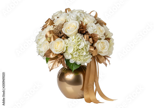 Golden floral wreath with wheat and berries isolated