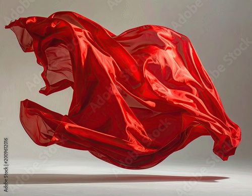 Vibrant red fabric billows and flows dramatically in a graceful, ethereal dance