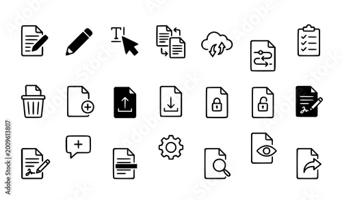 Εκτύπωση καμβά Modern document editing outline icons with file update and modification symbols