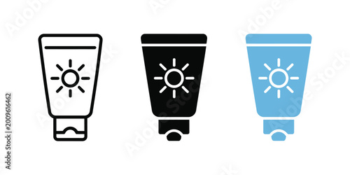 Bild auf Leinwand Suntan cream icon vector set in flat featuring sunscreen symbols for skin protection, skincare, and summer care design