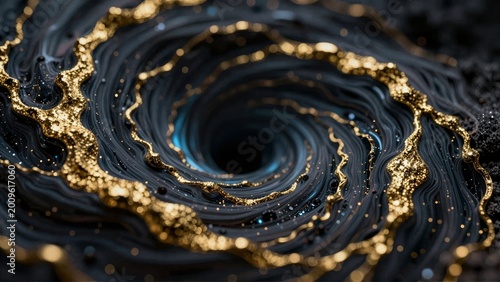Luxury Gold and Dark Blue Fluid Spiral Abstract Background