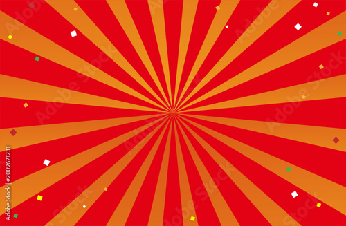 Red and Orange Sunburst Background with Confetti