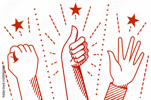 Εκτύπωση καμβά Hands giving gestures with stars reddish brown line art illustration