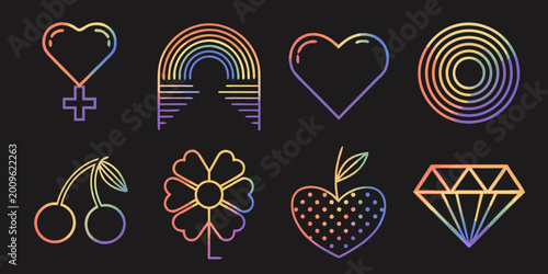 Fotografía queer pride symbols vibrant gradient line art on black background