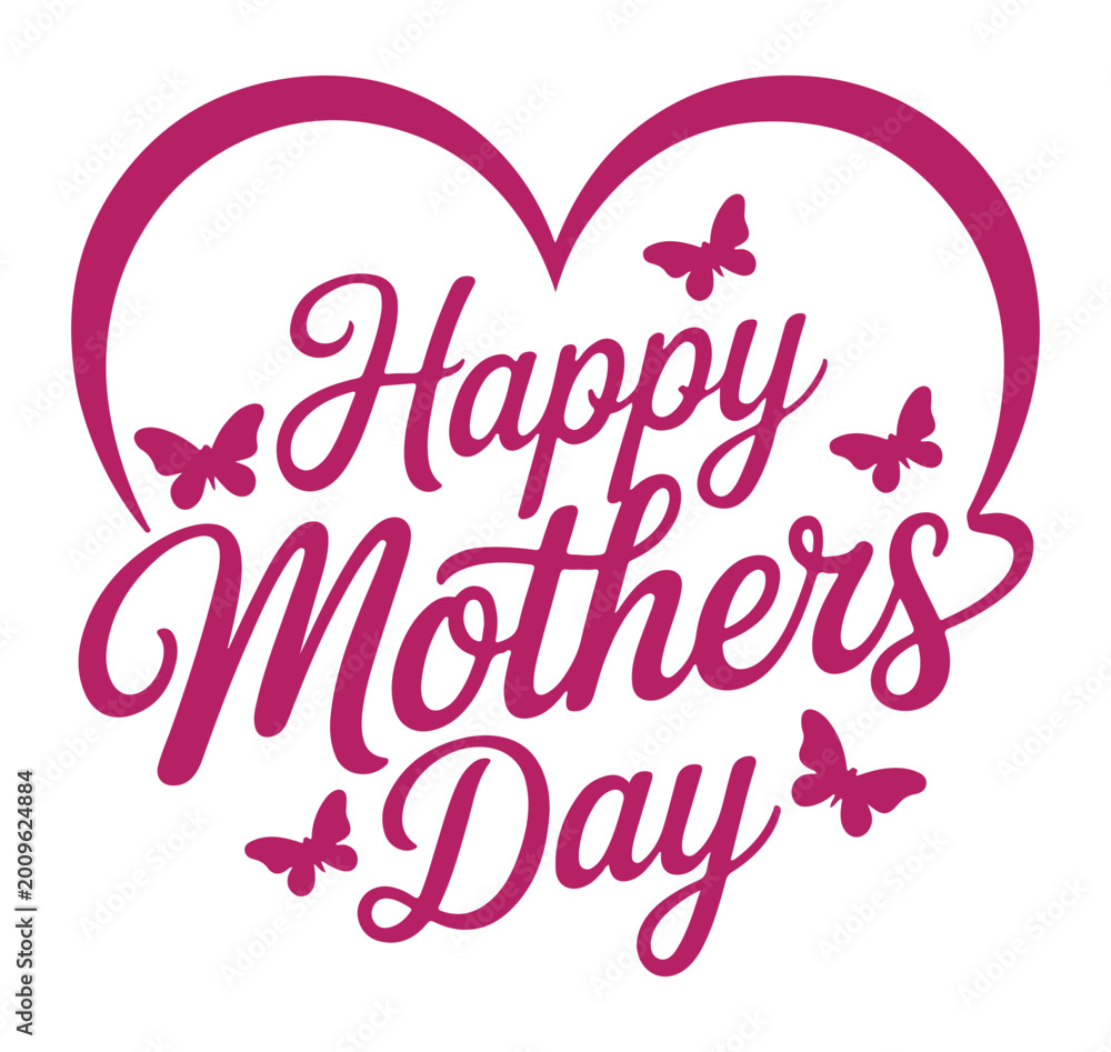 Fototapeta premium Happy Mothers Day Pink Heart with Butterflies