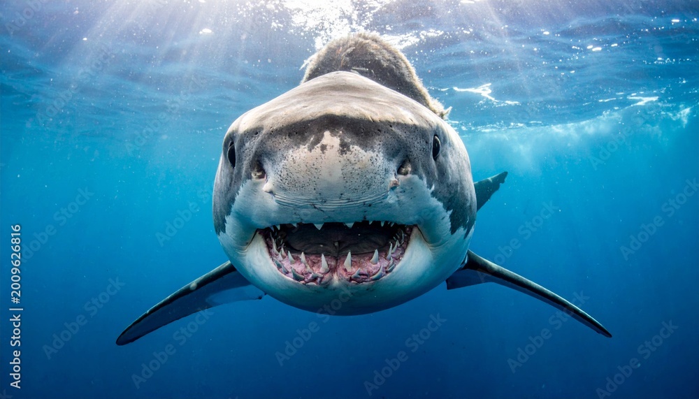Obraz premium Close-up of a shark swimming underwater.