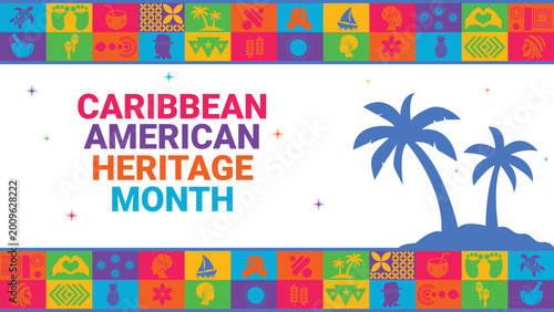 caribbean America Heritage Month Vector Baground featuring with coloful tropical and cultural elements. it is perfect for celebration themes, cultural event, banners, posters, social media, and promot