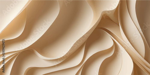 Bild auf Leinwand Abstract Beige Wooden Wave Texture with Layered Curves and Flowing Patterns on S