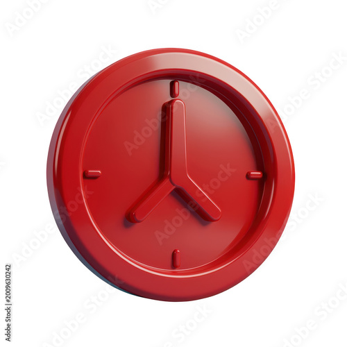 Red Time Indicator Icon with Clock Symbol 3d Render Isolated on Transparent Background