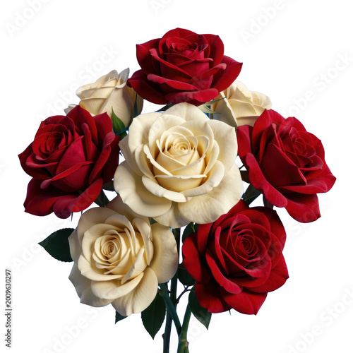 Romantic Red and White Roses Bouquet Arrangement Illustration Isolated on Transparent Background