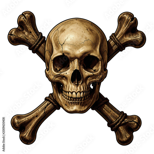 Skeleton Skull and Crossbones Symbol with Antique Wood Texture Isolated on Transparent Background