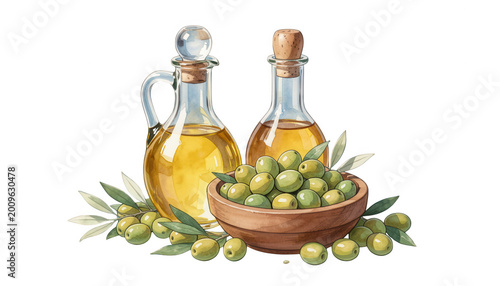 Vintage Oil Dispenser and Spice Jar with Herbs on Transparent Background