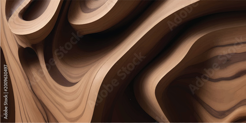 Принти на полотні Wood Grain Texture Background Dark Brown Wooden Surface with Cream Gold Swirl Fl