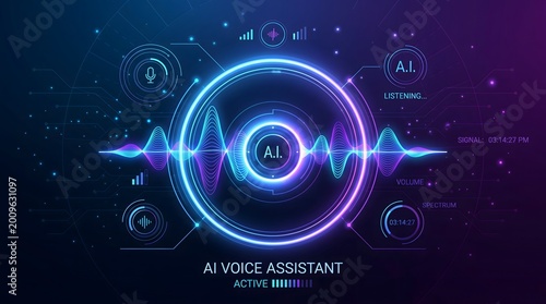 AI Voice Assistant Interface with Sound Waves and Data Visualization