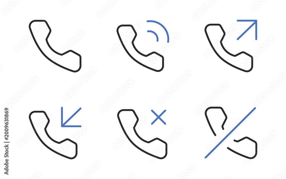 Fototapeta premium Phone Call Icons Set Incoming Outgoing Missed Editable Stroke Vector.