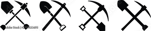 Shovel and pickaxe mining tool icon set collection vector illustration.
