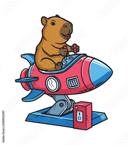 Foto capybara having fun with rocket coin operated