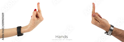 Slika na platnu Hands with middle fingers isolated on white background