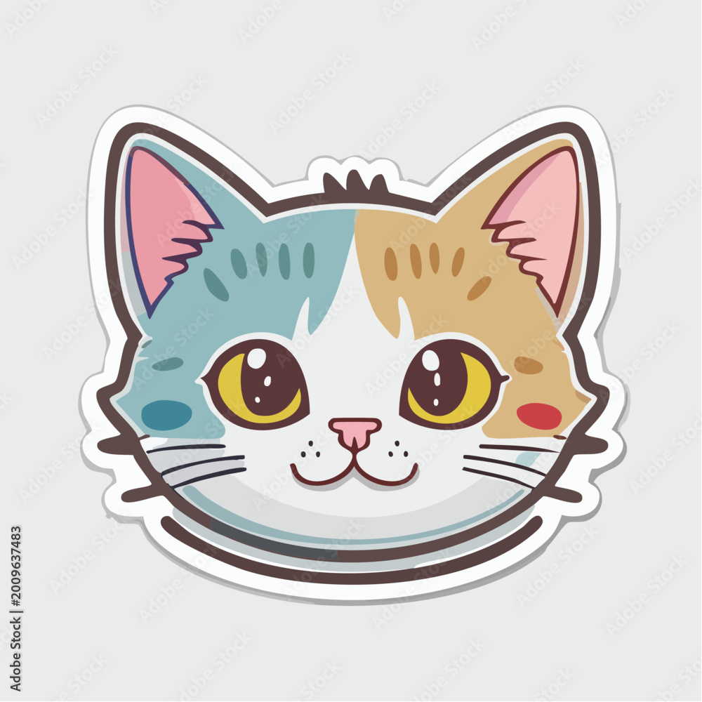 Obraz premium Cute Kawaii Cat Face Sticker