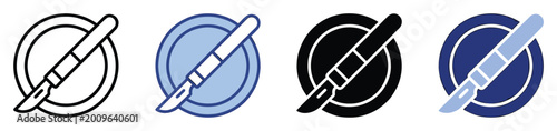 Medical scalpel and petri dish icon representing healthcare, surgery, and scientific research applications