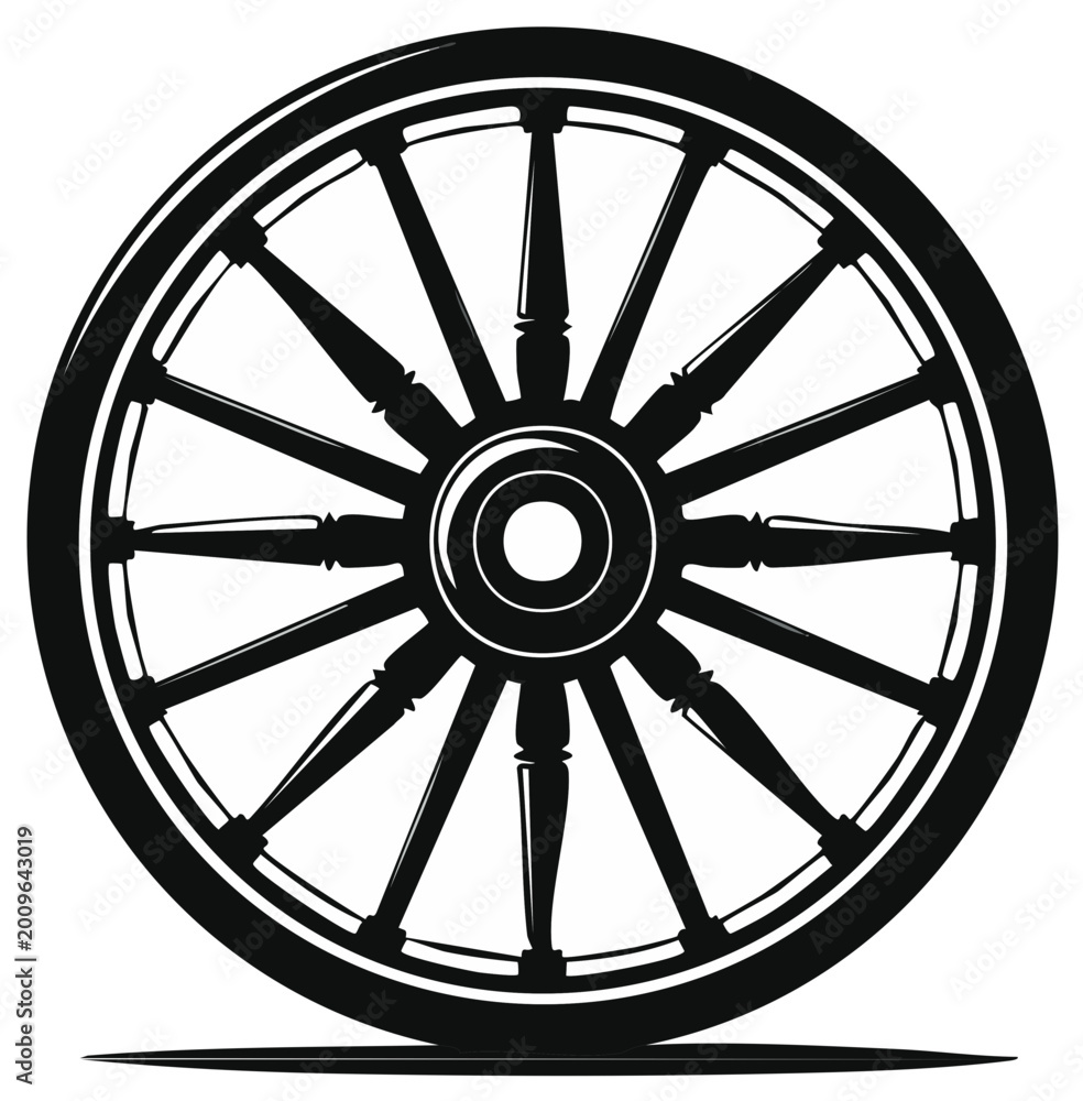 Fototapeta premium Rustic Wagon Wheel Illustration with Spokes and Rim Design