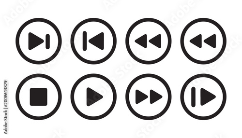 Cuadro en lienzo Set of multimedia playback icons for digital interfaces play pause stop rewind fast forward and skip buttons