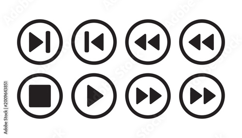Photos Collection of music and video player control icons play pause stop rewind fast forward and skip symbols