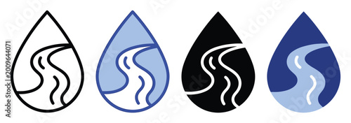 Free Download Water drop with winding river stream symbol for environmental protection and water resources - GFXLoad