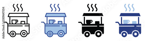 Hot beverage street food cart icon for mobile drink service and event graphics applications