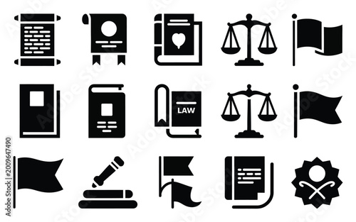 Tableau sur toile Set of 20 constitution memorial day icons featuring law symbols and justice elem