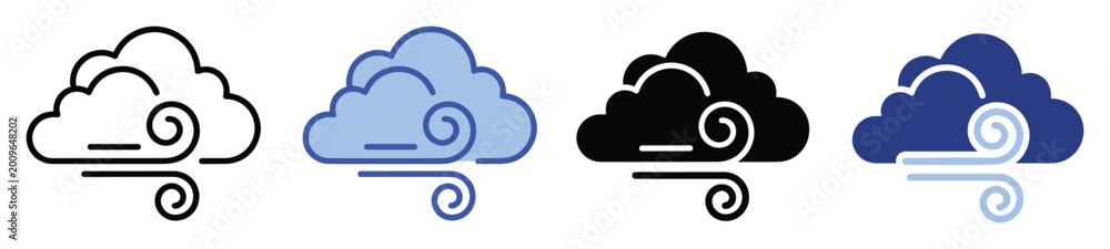 Fototapeta premium Modern weather forecast cloud and wind icons for digital applications and graphic interfaces