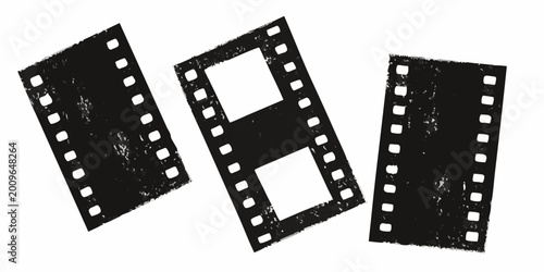 Film strips with sprocket holes black and white isolated on a white background high quality