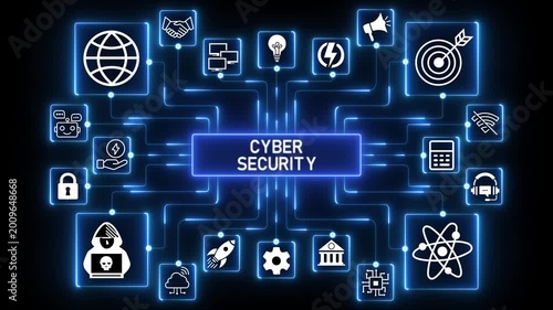 Cyber security data protection business technology privacy concept.4K black background visuals.4k Animation.