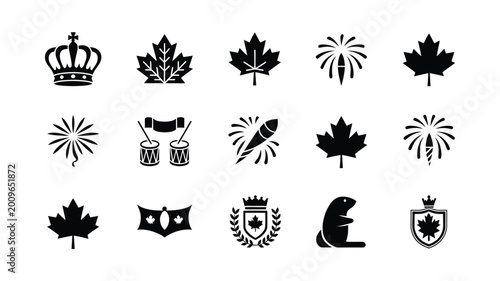 Foto Collection of canadian national symbols and celebration icons including maple le