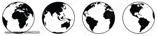 Obraz na płótnie Earth globe icon set showing hemispherical world map with continents in globe shape for international network, geography, and global design visuals