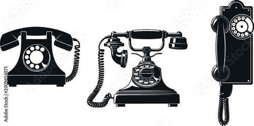 Quadro su tela Classic rotary dial telephones vector bundle with old fashioned communication te
