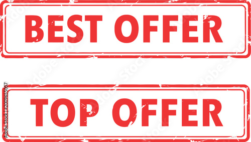 Red Grunge Best Offer and Top Offer Promotional Stamp Labels for Marketing and Sales Banners