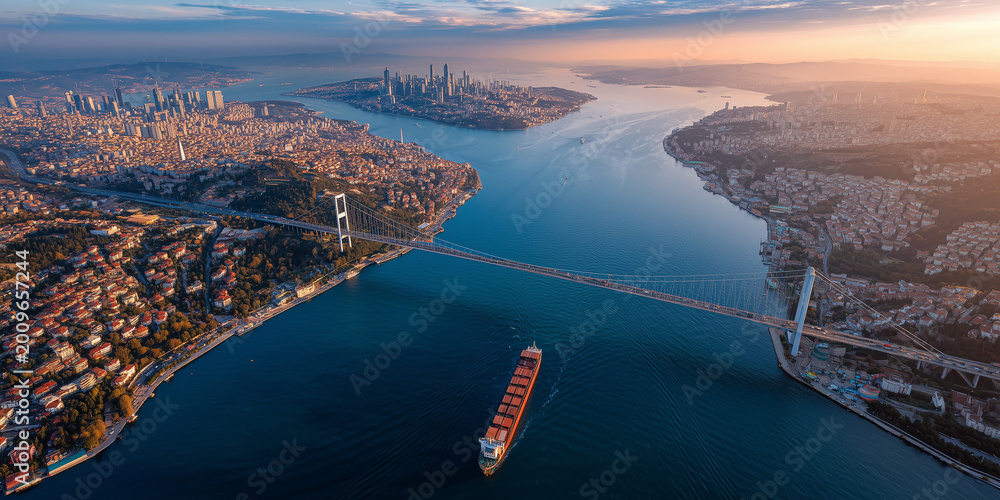 Obraz premium Emerging markets growth in istanbul aerial view of bosphorus urban landscape vibrant city environment